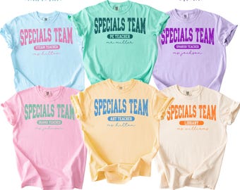 Specials Squad Teacher Shirt, Personalized Comfort Colors Team Tee, PE Art Music Library Teacher Shirt, Back to School Gift