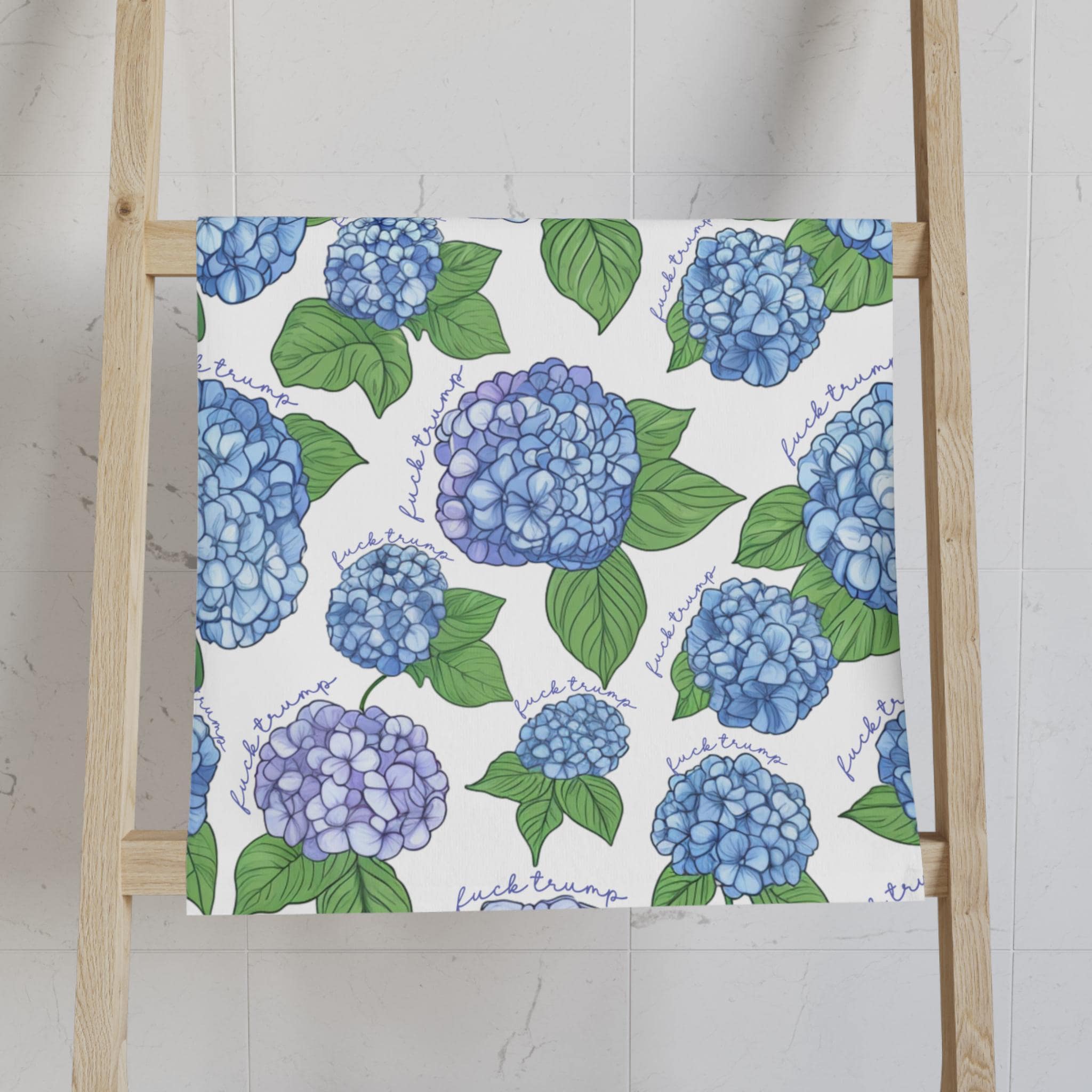 Subtle F*ck Trump Hand Towel, Hydrangeas Kitchen Towel, Anti Trump Tea Towel, Political Home Decor, FDT 4687, Democrat Mom Gift For Gardener