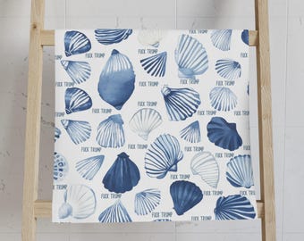 Subtle F*ck Trump Coastal Shell Hand Towel, Anti Trump Tea Towel, Political Home Decor, Nautical Kitchen, Ocean Summer, Democrat Mom Gift