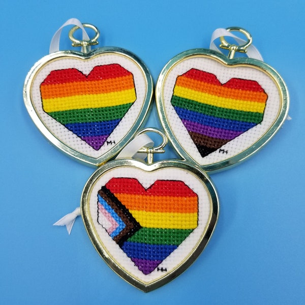 Pride Heart Cross Stitch Ornament - Rainbows