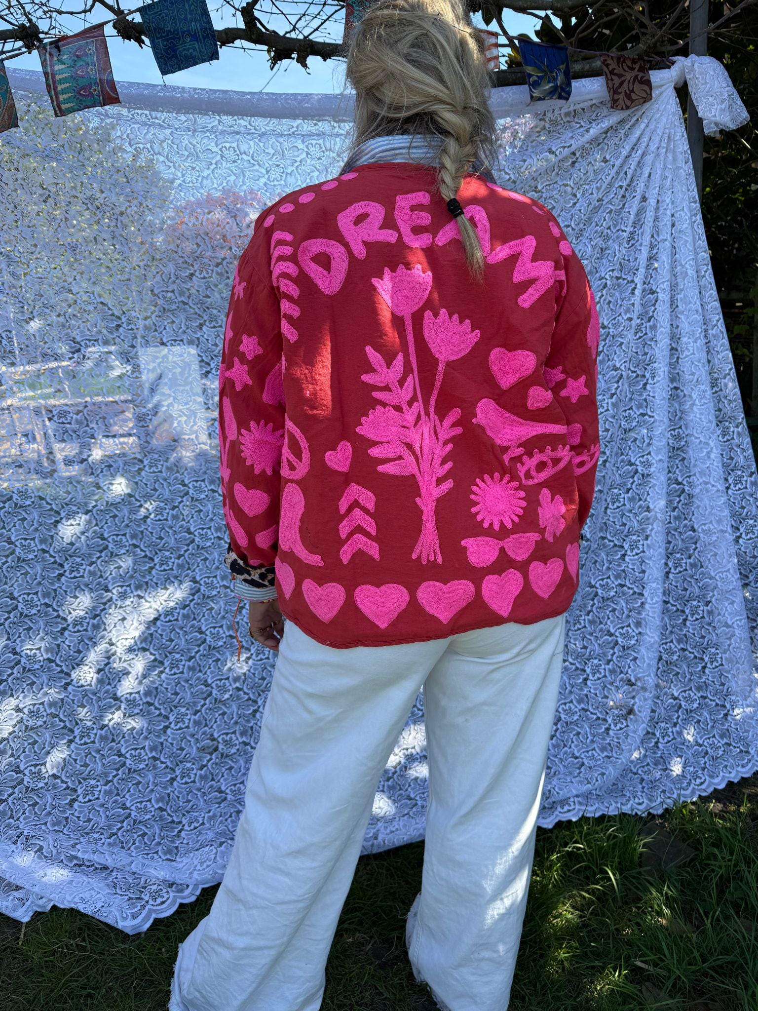 Cotton embroidery jacket DREAM pink red panther