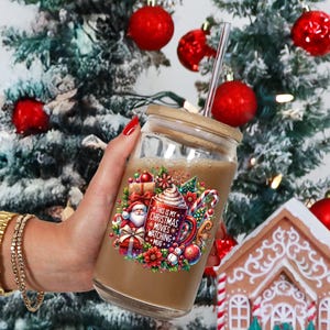 Christmas Iced Coffee Cup, Christmas Movie Glass Cup with Lid and Straw, Christmas Glass Cup, 16 oz Iced Coffee Cup, Beer Can Glass