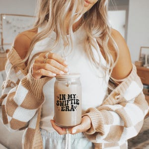 In My Swiftie Era Iced Coffee Cup, Swiftie Glass Cup with Lid and Straw, In My Swiftie Era Glass Cup, 16 oz Iced Coffee Cup