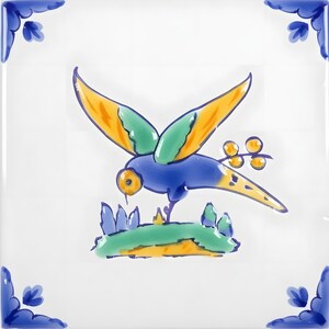 Hand Painted Mediterranean Ceramic Tile - Swallow MT024
