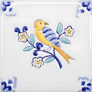 Hand Painted Mediterranean Ceramic Tile - Robin MT023