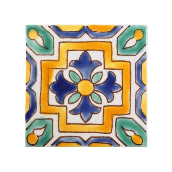 Hand Painted Mediterranean Gold Ceramic Tile Suez MT013