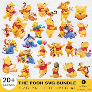 Winnie the Pooh SVG, PNG, PDF, Ai, JPEG - Silueta de Winnie the Pooh, clipart vectorial. Winnie Pooh y sus aventuras, SVG. Winnie Pooh, DTF.