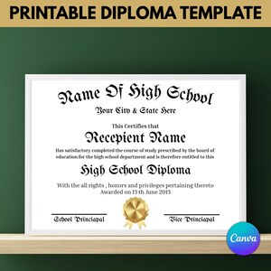 Editable High School Diploma Template, High School Diploma, Diploma Replica Template, Home School Diploma, Instant Download