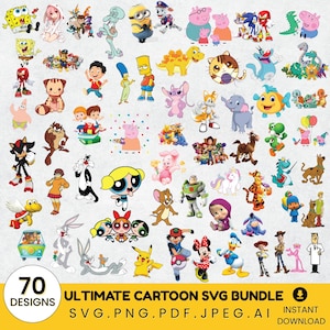 Cartoon Mix PNG SVG Bundle,Clipart Retro Designs,Cartoon Png,Svg,Printable Art,Trending Cricut,Cartoon Characters,Birthday Stickers,Cartoon