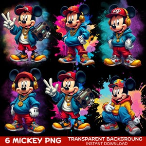 6 Png Mickey Hip Pop Style Bundle Design Hochwertige Sublimation Download Mickey T-Shirt Sublimation Design Png Streetwear Maus PNG