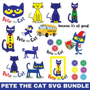 Bundle Svg Pete le chat, Pete le chat Png, Bundle de vecteurs Cricut Pete le chat, amoureux des chats, fichier de coupe pour la silhouette Cricut, téléchargement immédiat