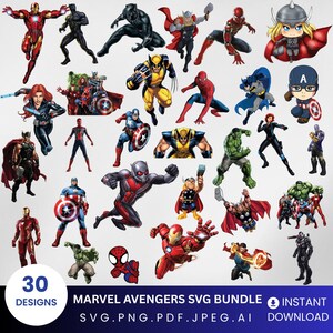 Marvel Superhero PNG Bundle, Avengers Clipart, Marvel Zeichen PNG, Marvel Comics Pack, Marvel Helden PNG, Set Digitaler Download für Cricut
