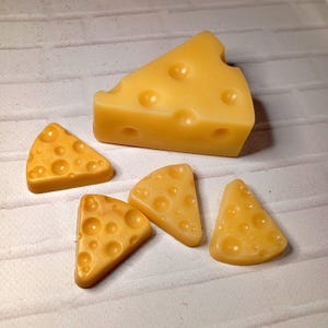 Cheese soap set, fake food shower favors, faux dessert kitchen decor, prank gift for friends and family, cheddar slices snack soap
