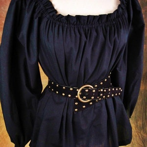 Black (or ANY color) cotton long-sleeved elastic neckline Renaissance shirt