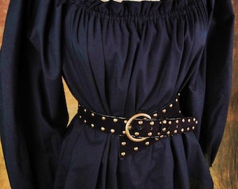 Chemise Renaissance en coton noir (ou n'importe quelle couleur) à manches longues et encolure élastique