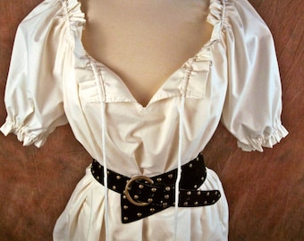 Cream off-white cotton (or ANY color) ruffle DRAWSTRING - Renaissance Medieval shirt chemise -