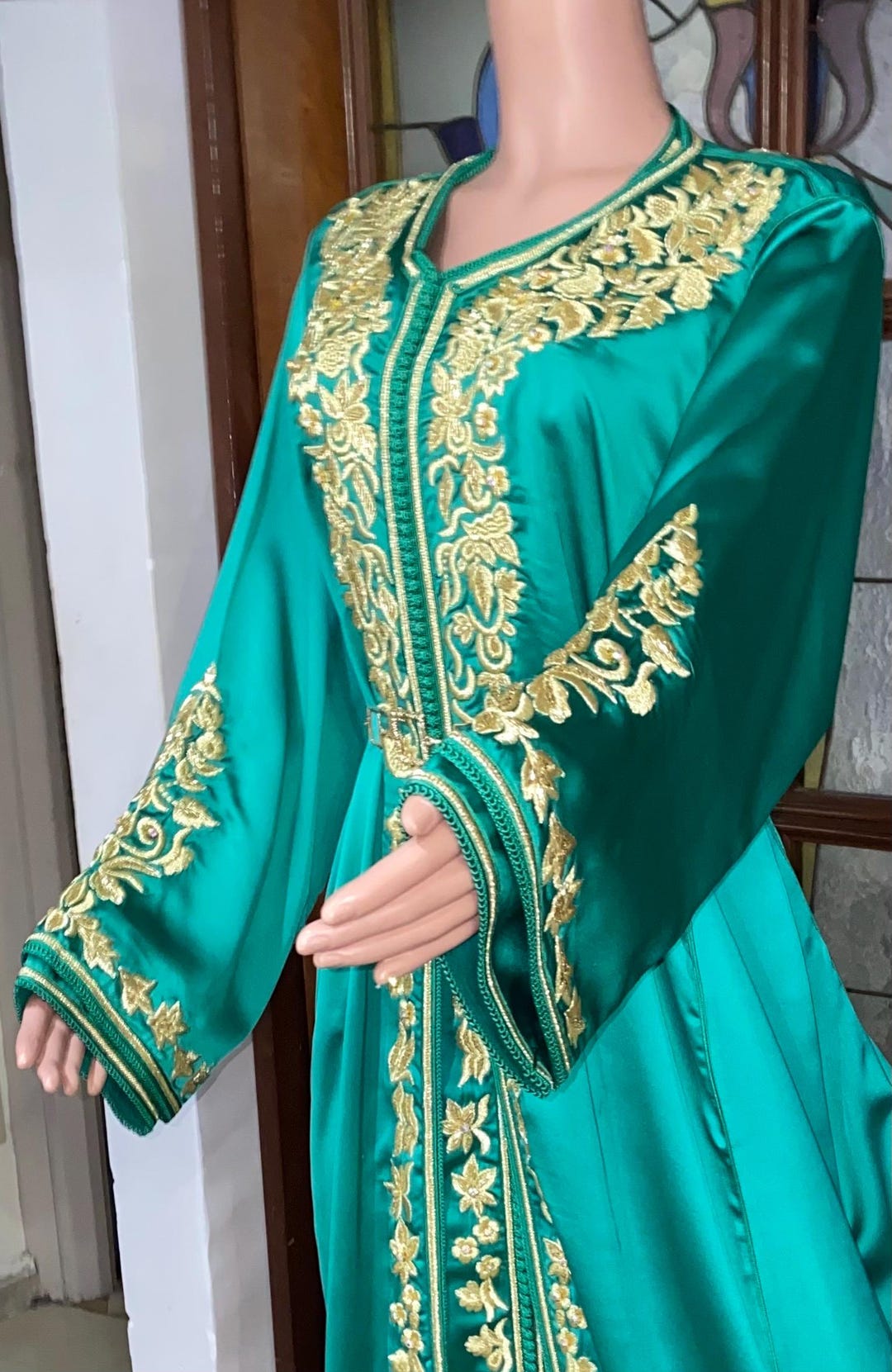 Emerald Green Moroccan Caftan – Luxury Hand-embroidered Takchita for ...