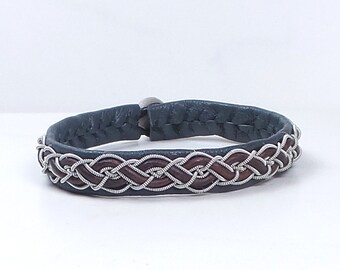 Reindeer Leather and Braided Pewter Bracelet, Saami Style