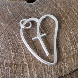 Cross Heart Pendant only, sterling silver, Handmade, Artisan Jewelry