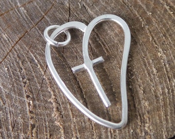 Cross Heart Pendant only, sterling silver, Handmade, Artisan Jewelry