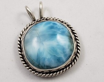 Handmade Larimar Pendant: Sterling Silver Artisan Jewelry