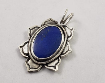 Layered Lapis Flower Pendant, Sterling Silver, Argentium Silver