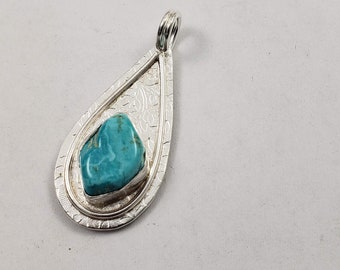 Turquoise Teardrop Pendant, Sterling Silver, Argentium Silver, Morenci Mine