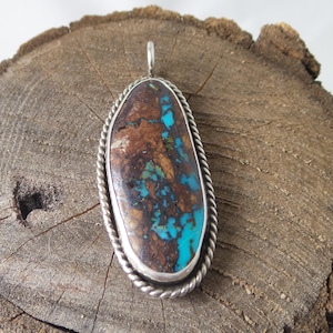 Boulder Turquoise Pendant, Handmade, Sterling Silver, Artisan Crafted