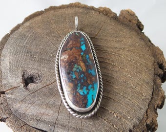 Boulder Turquoise Pendant, Handmade, Sterling Silver, Artisan Crafted