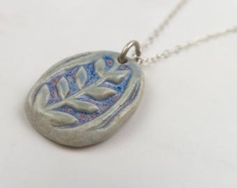 Dainty Leaf Flower Pendant, Sterling Silver, blue, lavender