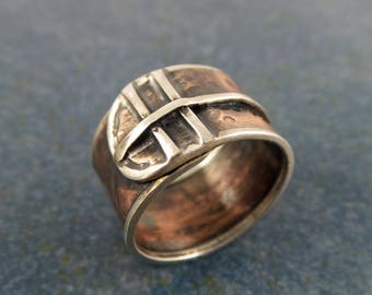 Copper and Silver rustic ring, adjustable