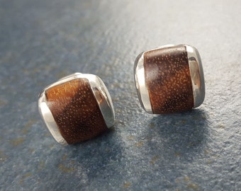 Cuff Links, Wood, Honduras Rosewood, Sterling Silver, Gift, Hand Made, Accessories