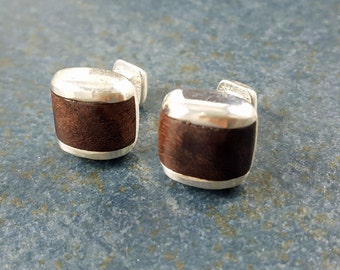 Cuff Links, Wood, East Indian Rosewood, Sterling Silver, Gift, Hand Made, Accessories