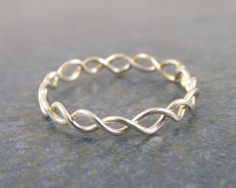 Simple twist ring, stackable, sterling silver, band
