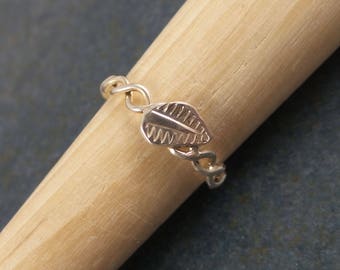 Leaf twist ring, stackable, sterling silver, band