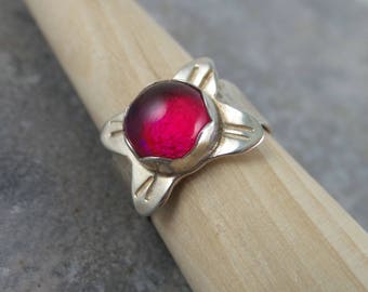 Dichroic Glass Pink Flower Ring in Sterling Silver