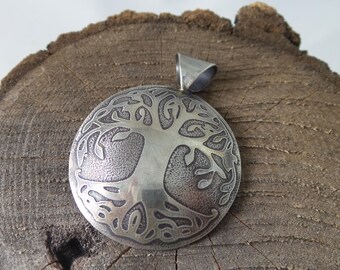 Tree of Life Etched Sterling Silver Pendant