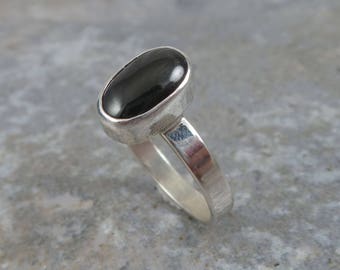 Black Star Diopside Ring: Minimalist Sterling Silver Bezel Set