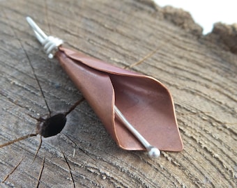 Cala Lilly Pendant in Copper, Necklace, sterling silver, artisan crafted