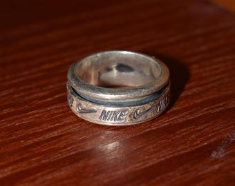 Ring (size 5.5)「 Nike Logo Block Style Dark Silver Vintage