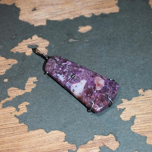 Purple Jasper Pendant Vintage Sterling Silver Wrap Purple/Pink Gemstone