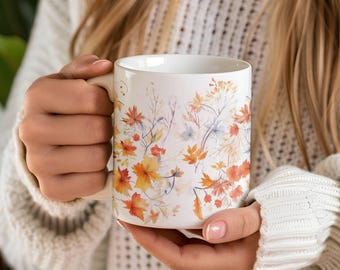 Fall Color Ceramic Mug,Autumn Coffee Cup,Harvest Tea Mug,Seasonal Drinkware,Fall Gift Idea,Pumpkin Mug,Thanksgiving gift,Hello Fall (11oz)
