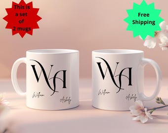 Custom Couple Mug Set, Name Mugs, Personalized Couple Mug, Valentines Day Gift, Engagement & Anniversary Gift, Personalized Coffee Mugs