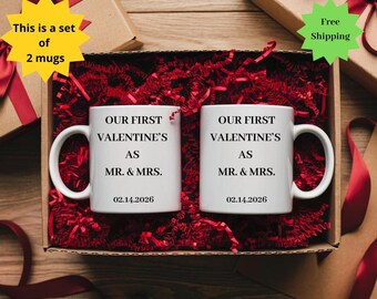 First valentine as Mr and Mrs Mug set of 2, 1st  valentine Married, Valentine Gift for Newly Wed, Couple  valentine Gift, Mr and Mrs Gifts