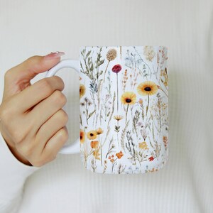 Floral Coffee Mug, Boho Wildflowers Cottagecore Coffee Mug,Pressed Flowers Mug,Flower Coffee Mug, Gift For her,Flower Garden Lover Gift-15oz