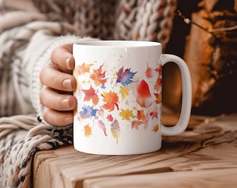 Herbstfarben Keramiktasse, Herbstkaffeetasse, Saisonaler Teebecher, Herbst-Vibesbecher, Erntedankgeschenk, Ernte-Dekor, Hallo Herbstbecher 11 Unzen