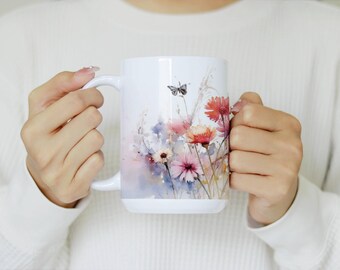 Floral Flower Mug, Botanical Mug Floral Decor Gift, Floral Flower Mug, Floral Nature Mug, Cottagecore Coffee Mug|, Botanical Tea Cup(15oz)