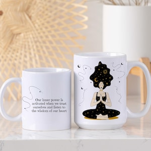 Mug Cosmic Yoga Spiritual Balance Manifestation Law of Attraction, Gift for Yogis, Mindfulness Tea Cup, Meditation Coffee Mug