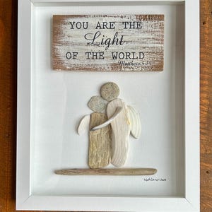 Light of the World Angels Shells Driftwood Pebble Art Shadowbox