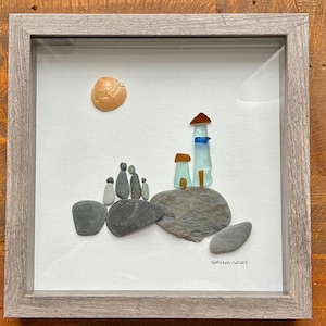 Family Lighthouse Pebble Seaglass Shell Wall Art Shadow Box Frame
